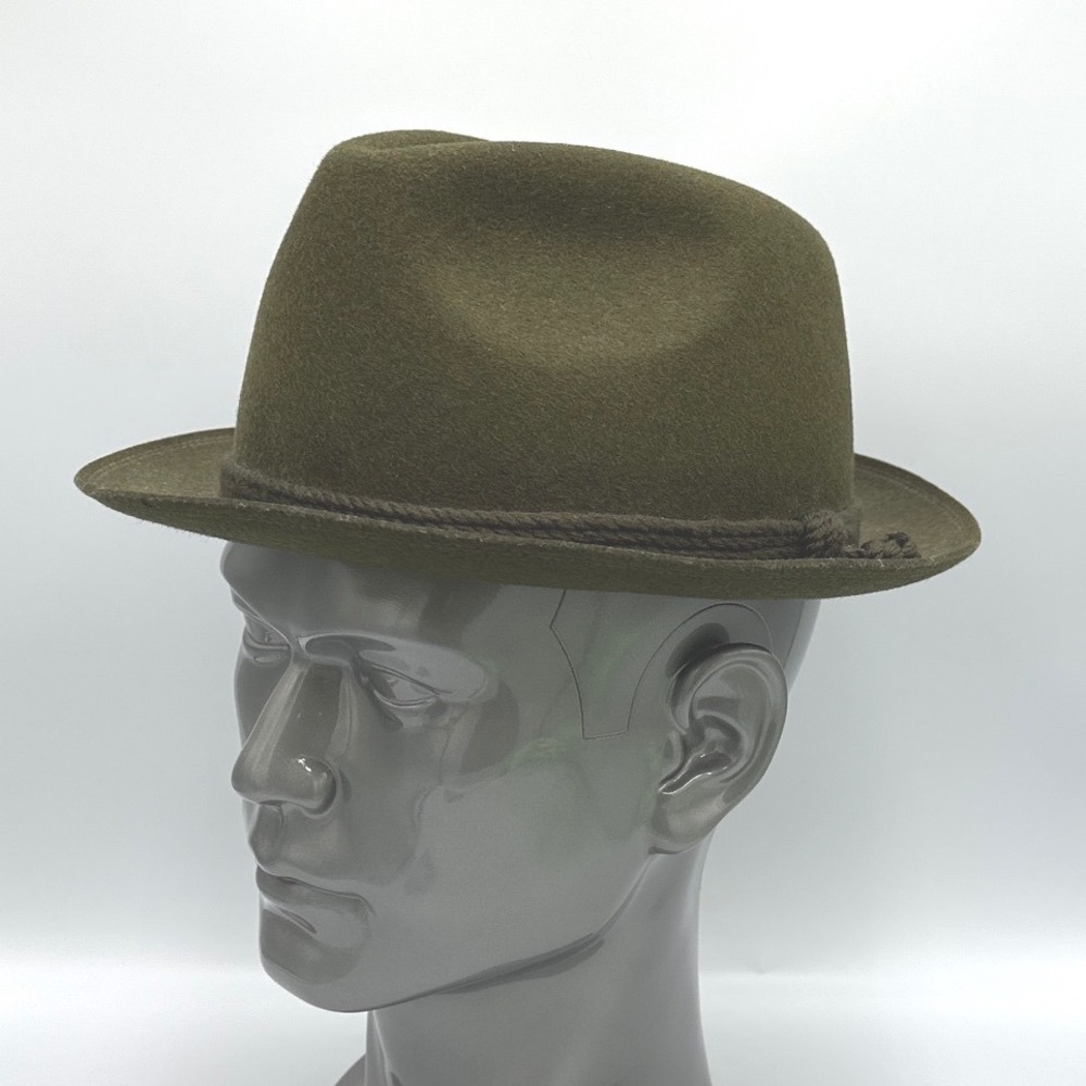 Vintage Anton Pichler Graz Olive Green Wool Felt Fedora Alpine Style SZ 56 US 7